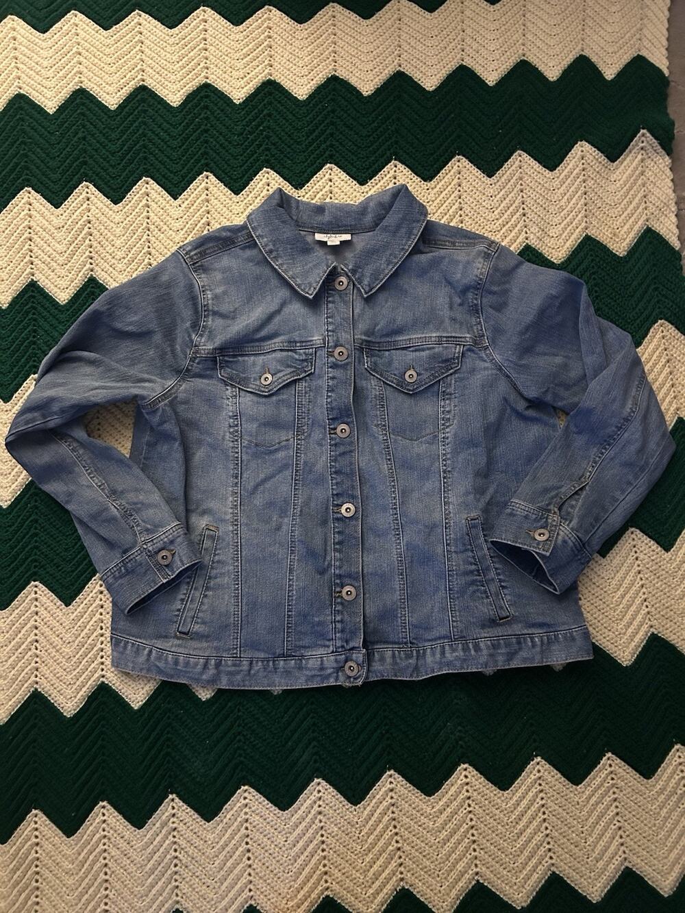 Style & Co. Bandana Print Back Denim Trucker Jacket Women Size 16W Boho Western